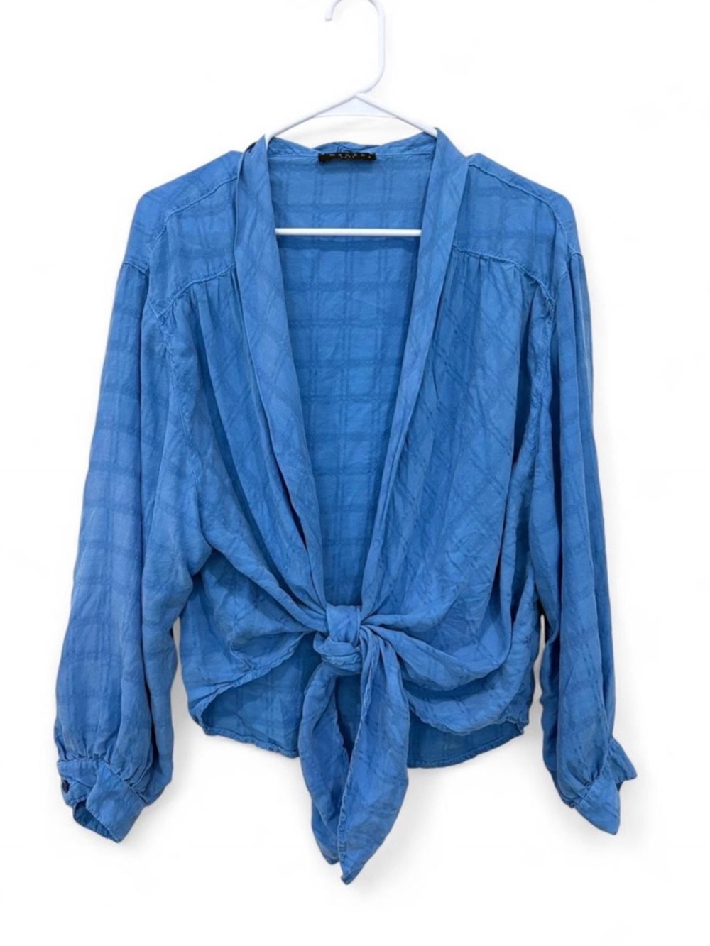Maven West Tie Front Lightweight Flowy Blouse Cupro Long Sleeve Small Coastal - Picture 2 of 9
